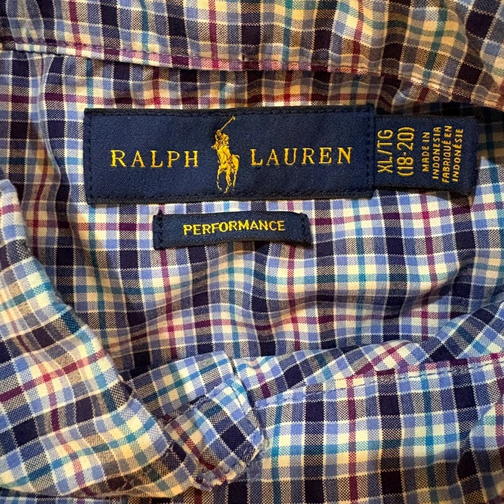 Polo‎ Ralph Lauren Performance Boys XL 18-20 Blue Purple Plaid Button Down Shirt